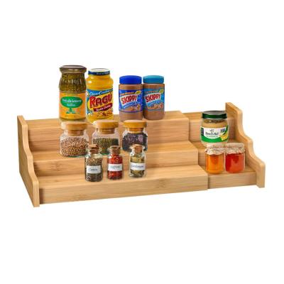 China Cheap Viable Bamboo Spice Rack 3 Tier Expandable Bamboo Spice Display Rack Expandable Bamboo Adjustable Spice Rack for sale