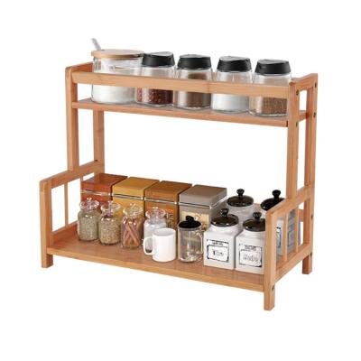 China Countertop 2 Tier Free Standing Bamboo Spice Rack Organizer Kitchen Spice Rack for sale