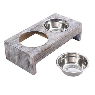 China Best Sustainable Selling Wooden Rustic Style Elevated Food Bowls Stand Up Pet Food Water Feeder Dog Feeder for sale