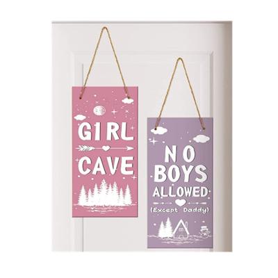 China 2 Pieces Wooden Material Clear Print Sign Girl Kids Colorful Hanging Bedroom Decor Handmade for sale