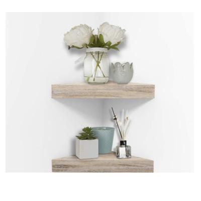 China Storage Plant Solid Wood Three Tiered Kitchen Decor Floating Wall Shelf Corner Set for sale