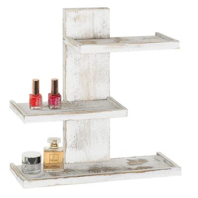 China Storage Plant Wood 3 Tier Whitewash Rustic Table Standing Perfume Cosmetic Storage Shelf for sale