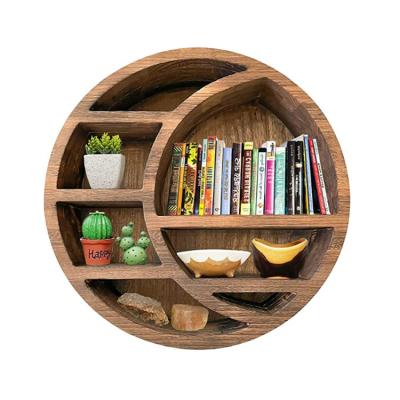 China Custom Crystal Wooden Crescent Shelf Storage Wall Decor Moon Shape Craft Log Floating Floating Shelf for sale