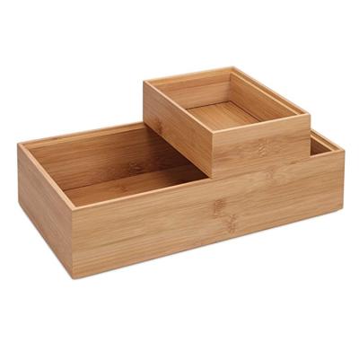 China Stocked Custom Set of 2 Organizers Bamboo Contemporary Wooden Tray Multifunctional Storage Boxes for sale