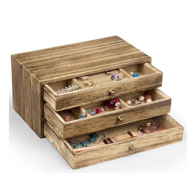 China High Quality Modern Wooden Jewelry Box Stored 3 Layers Necklace Storage Case With 3 Drawers for sale