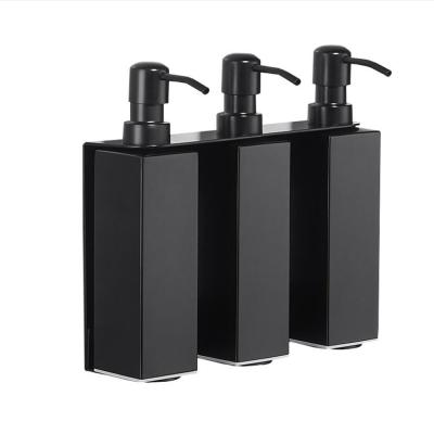 China Metal Matt Black Finish Wall Mounted Rectangle Metal and Round Shape SS304 Stainless Steel Hand Refillable Shampoo Liquid Soap Dispensers for sale