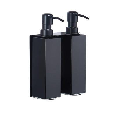 China Wall Mounted Refillable Family Bathroom Metal Matt Black Finish Hotel Stainless Steel SS304 Shampoo Liquid Manual Soap Dispensers for sale