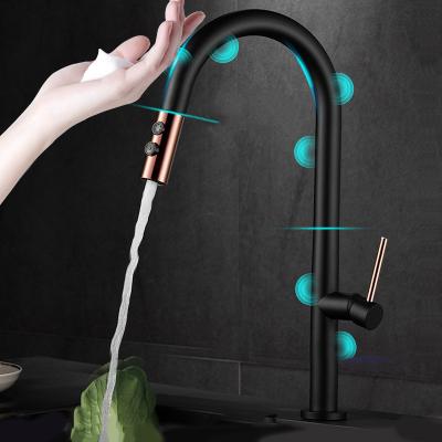 China Sense Faucets Black Kitchen Faucet With Pull Down Sprayer, Single Handle Kitchen Sink Faucet, Kitchen Faucet With Touch Activated Faucet for sale