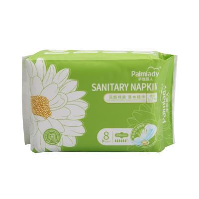 China OEM Natural Material Herbal Essence Fan-shape Lady Period Care Pad Sanitary Napkin Wholesale Free Sample for sale