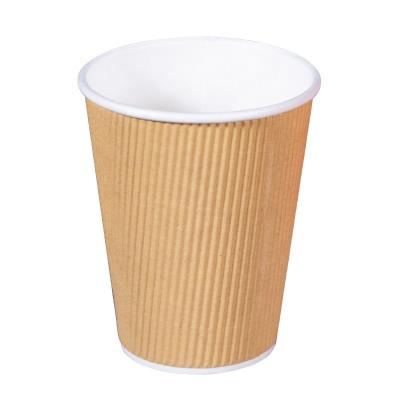 China Coffee Paper Cups 12OZ Double Wall Disposable Customized Printed Ripple Kraft Cup for sale