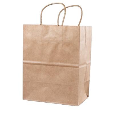 China Aanpassen van uw eigen logo Flexo Printed Patch Handle Kraft Paper Takeaway Bag voor Fast Food Te koop