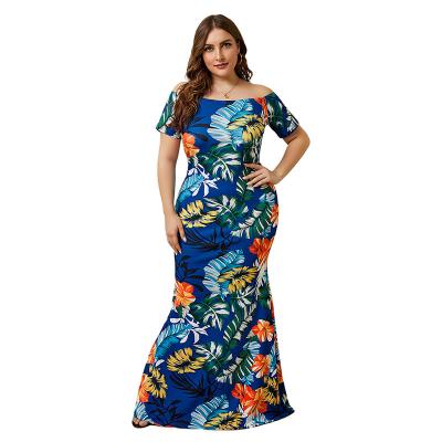 China Autumn New Breathable Wholesale Ladies Half Sleeve Off The Shoulder Women Floral Printing Plus Size Long Dress for sale