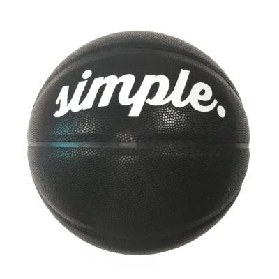 China Custom White Logo Training Printed Black Leather Basketball for sale