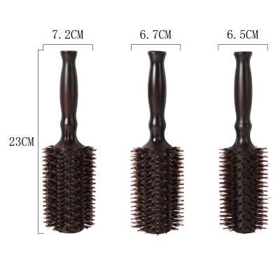 China High QualitySalon Wooden Cushion Curly Brown Hair Round Roll Hair Brushes In Comb Set Nylon Pin For Hair Professional for sale