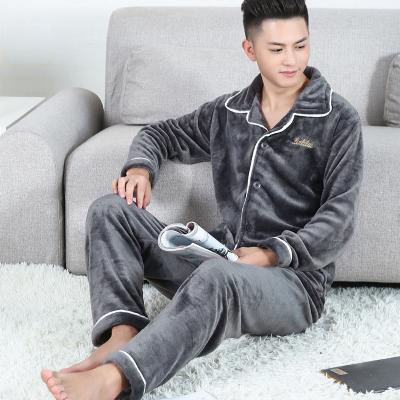 China Front Pockets Leisure Thick Warm Men's Sleepwear Winter Velvet Flannel Fleece Pajamas Set QUICK DRY for sale