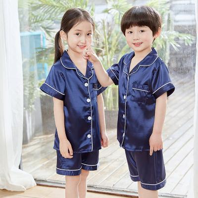 China QUICK DRY Satin Pajamas Kids Pajamas Set Short Sleeve Button Down Sleepwear Loungewear Set Girls Boys Silk Pijamas Child Set for sale