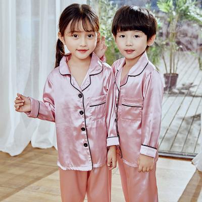 China High Quality QUICK DRY Classic Little Girls Pajamas Satin Nightwear Silk Sleepwear Set Boys Clothes Long Sleeve Child for sale