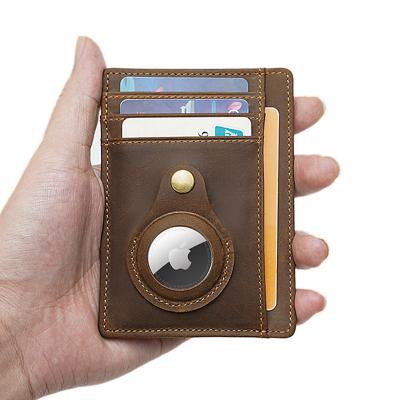 China Minimalist Genuine Leather RFID Wallet Airtag Card Holder Silver Clip With AirTag RFID Blocking Slim Bifold Wallets Credit Card Holder for sale