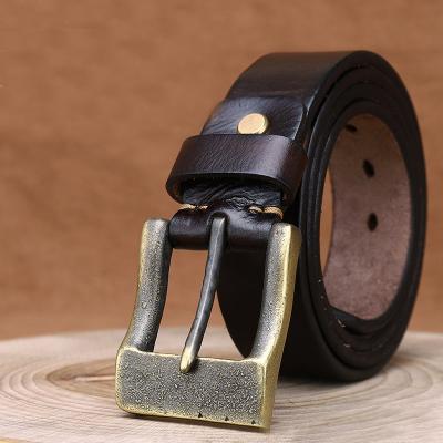 China Fashion.Casual.Business Pure Copper Belt Buckle Custom Luxury Casual Men's Classic First Layer Cowhide Genuine Leather Belt For Men for sale