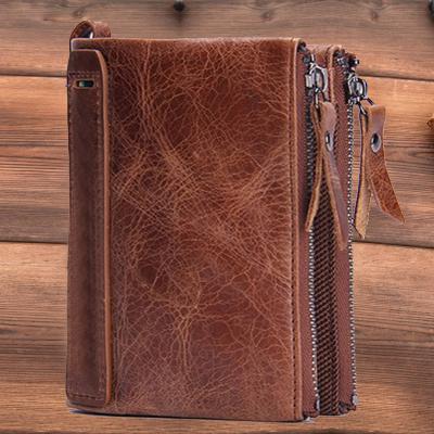 China Anti-theft Men's Wallets Style High Quality Capacity Male Brand Zipper Purse Card Holder Genuine Leather Wallet For Men for sale