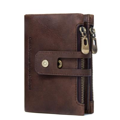 China Mini Leather Wallets Vintage Gents RFID Small Casual Men's Slim Wallet Luxury Genuine Leather Anti-theft Cowhide Purse for sale