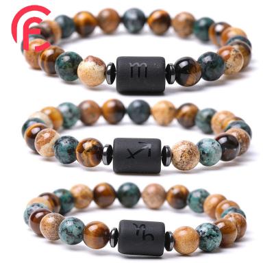 China CLASSIC Natural Stone 12 Constellation Bracelet 8mm Tiger Eye Stone Beads Elastic Lucky Gemstone Bracelet for Men Women Birthday Gift for sale