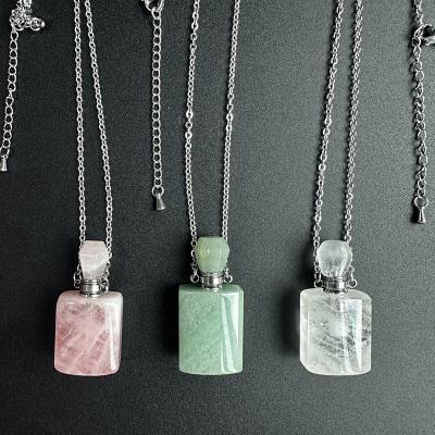 China CLASSIC Chuanfan nature stone perfume bottle crystal pendant with stainless steel chain necklace rose quartz crystal gemstone jewelry for sale