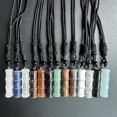 China CLASSIC Chuanfan nature stone bamboo crystal pendant necklace with rope gemstone pendant necklace jewelry diy for sale