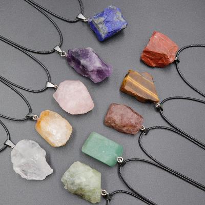 China TRENDY Chuanfan wholesale Natural Stone Crystal Raw Stone Pendant Necklace For Women And Men Gemstone Quartz Pendant for sale