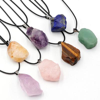 China TRENDY Chuanfan wholesale Natural Stone Crystal Raw Stone Pendant NecklaceGemstone Quartz Amethyst tiger eye topaz Lapis lazuli Pendant for sale