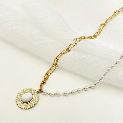 China Wholesale Natural Stone FASHIONABLE Crystal Necklace For Women Gemstone from Chuanfan with Pearl Stainless Steel Gold Waterproof Necklace Gift for sale