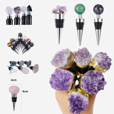 China Wine Stopper Fan Customized Product Wine Stopper Luxury Nature Crystal Tiger Eye Rose Irregular Quartz Amethyst Round Shape Home Collection for sale