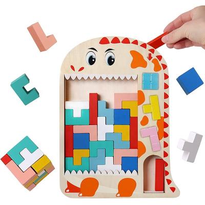 China 2023 Early Education Hot Selling Multifunctional Wooden TetrisBuilding Block Dinosaur For Babies Early Education for sale