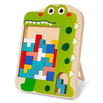 China Early Education Amazon Good Selling Multifunctional Wooden Tetris Building Block Crocodile For Babies Early Education for sale