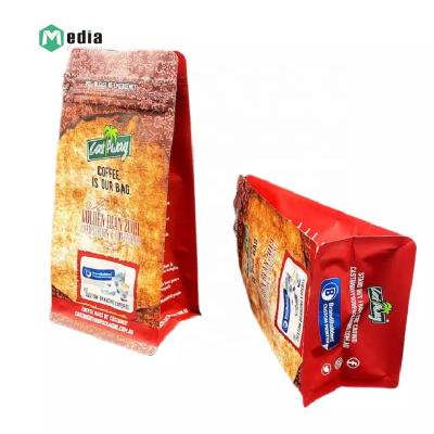 China Stand Up Block Bottom Mylar Plastic Custom Coffee Bag for 1 kg with One Way Valve for sale