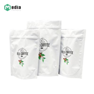 China Recycle Mylar Zip Lock White Coffee Packaging Valve Blunt Square Bottom Bag with Zipper for sale