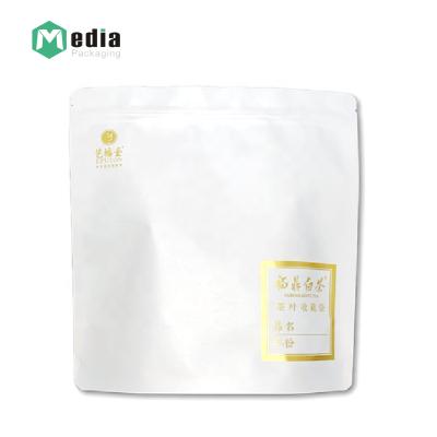 China 100% White Kraft Pouch Stand Up Biodegradable Packaging Bag Ziplock Compostable Food Coffee Bean Tea Bag for sale