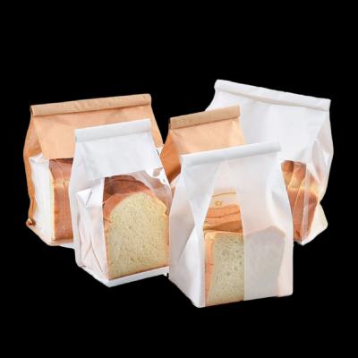 China Wholesale Flat Bottom Gusset Coffee Bean Tin Tie Bread White Kraft Paper Bag with Window for sale