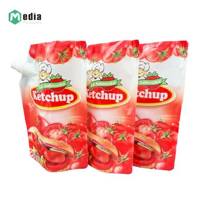 China Custom Printed Pouch Food Grade Liquid Spout Pouch Tomato Paste Ketchup Stand Up Juice Liquid Spout Bag for sale