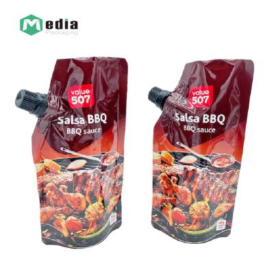 China Customized Reusable Liquid Stand up BBQ Sauce Spout Pouch Plastic Packaging for Own Logo for sale