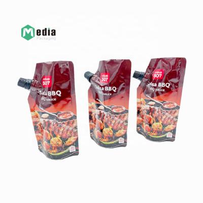 China Food Grade Plastic Three Dimensional Sealed Package Liquid Spout Pouch For Food Sauce With Bottom for sale