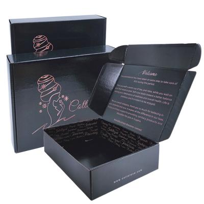 China Recycled Materials Customized Logo Black Packaging Folding Corrugated Box Hair Shipping Packaing Box Mailing Paper Box For Eyelash Hair Extension for sale