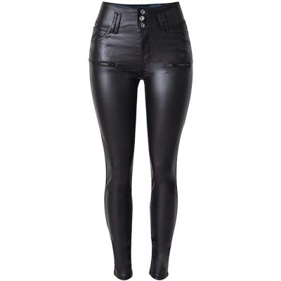 China Viable factory price pants pure black leather women tights for high waist women stretch leather pants black tights zipper for sale