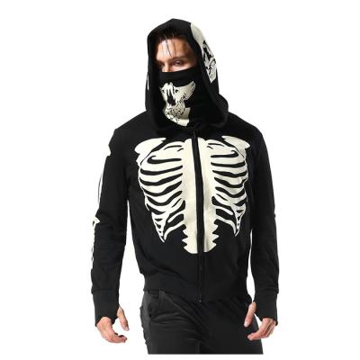 China Custom Logo Printing Black Zip Up Anti-wrinkle Face Masked Hoodie For Men's Hoodie With Cosplay Masked Hoodie for sale