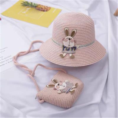 China New Arrival Summer Character Straw Hat Bag Kids Holiday Sun Hat Beach Hat Seaside Breathable Panama Hat for sale