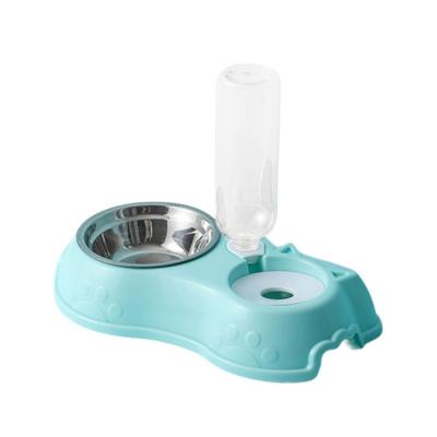 China Wholesale Non-automatic Pet Water Bottle Stainless Steel Pet Feeder Automatic Drinking Bowl With Dog Food Bowl Pet Feeder for sale