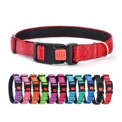 China Custom Reflective Plain 11 Color Adjustable Soft Nylon Dog Adjustable White Buckle Collar Pet Training Collar for sale