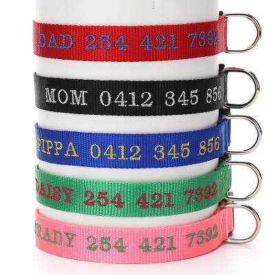 China Customized Anti-lost Embroidered Reflective Personalized Nylon Pet Dog Collar Name And Phone Number Collar for sale