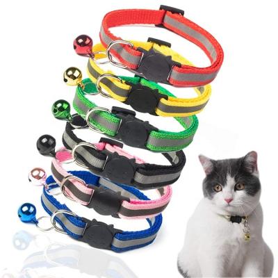 China Custom Nylon Adjustable Cat Collar With Bell Reflective Safety Pet Kitten Collar Breakaway Buckle Quick Release for sale