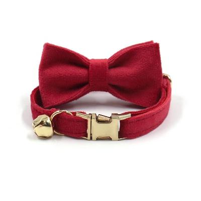 China Personalized Red Velvet Pretty Cat Collar Breakaway Buckle Quick Release Luxury Cute Bow Tie Pet Accessories for sale